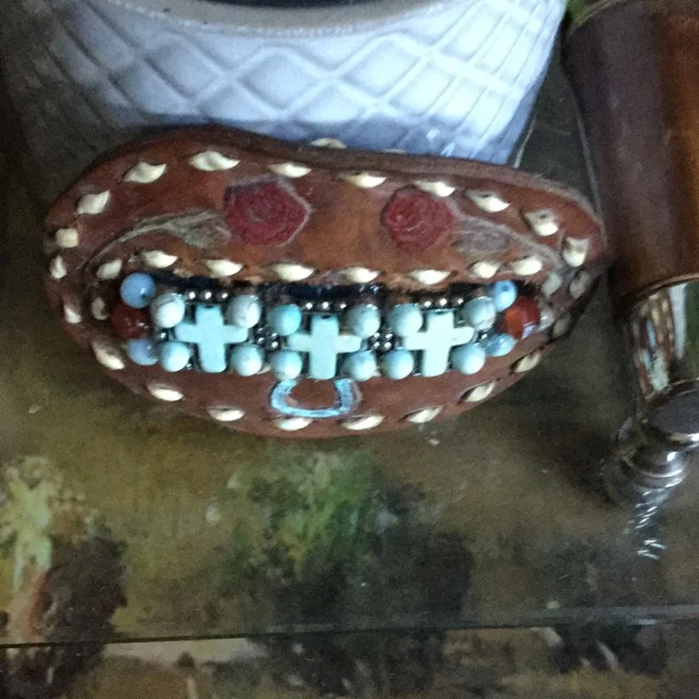 Vintage western leather belt buckle cowgirl boho rodeo chic rustic market - Picture 2 of 7